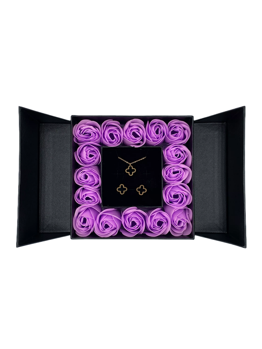 Violet Hour: sixteen scented purple preserved roses packed edge to edge in a matte black gift box