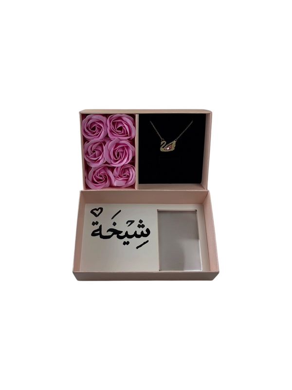 Rose Quartz Devotion: six pink preserved roses in a keepsake gift box with plated stainless steel jewelry